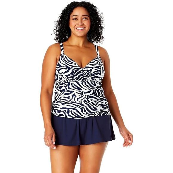 Women's Plus Size Zebra Shadow Twist Front Underwire Tankini Swim Top 16W NWT - Picture 1 of 4